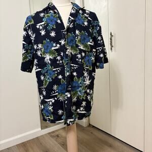 Hawaiian Floral Print Men's Short Sleeve Button Down Shirt XL
